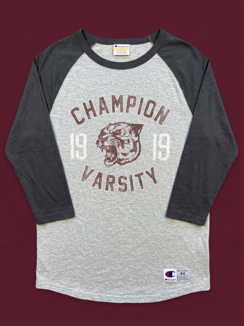 Champion Gray Body with gray Raglan Sleeves Varsity Tee